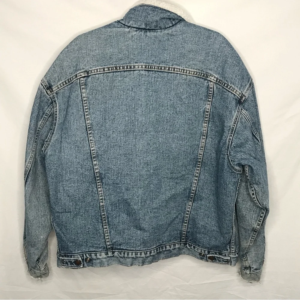 Vintage 80s 90s‎ Levis Jean Denim Trucker Jacket Sherpa Lined XL USA Distressed